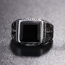 Europe and America Style Punk Gothic Retro Black Onyx Gemstone Men Titanium Steel Ring, US Size: 9, Diameter: 19mm, Perimeter: 59.8mm(Steel Color)