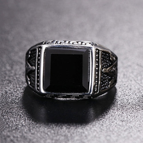 Europe and America Style Punk Gothic Retro Black Onyx Gemstone Men Titanium Steel Ring, US Size: 10, Diameter: 19.9mm, Perimeter: 62.4mm(Steel Color)