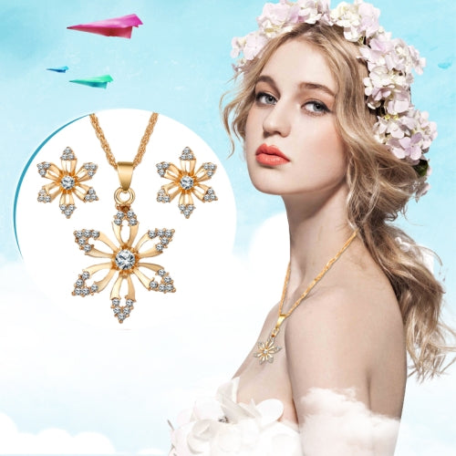 Diamond-shape Flower Bridal Necklace Earrings Three-piece(Gold)