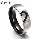 Fashion Rhinestone Love Heart Splice Couples Ring Fine Titanium Steel Ring for Men and Women(Silver without Diamond, US Size: 11)