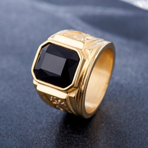 Retro Square Gemstone Carved Dragon Totem Signet Titanium Steel Ring for Men, US Size: 10, Diameter: 19.9mm, Perimeter: 62.4mm(Black)