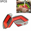 5 Sets Square Foldable Drain Basket Set Kitchen Silicone Fruit Vegetables Retractable Filter, Specification: Small + Large(Red)