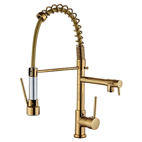 Copper Pull Type Large Spring Double Outlet Kitchen Sink Hot Cold Faucet