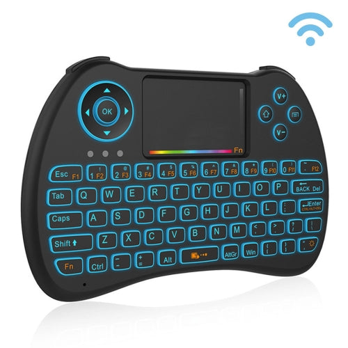 H9 2.4GHz Mini Wireless Air Mouse QWERTY Keyboard with Colorful Backlight & Touchpad for PC, TV(Black)