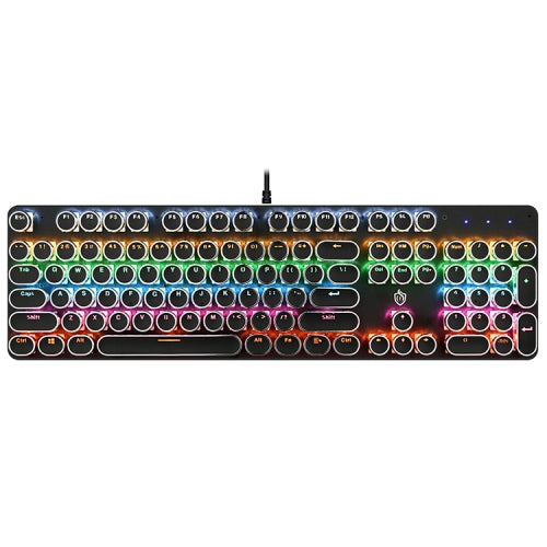 MSEZ HJK820-7 104-keys Electroplated Punk Keycap Colorful Backlit Wired Mechanical Gaming Keyboard, Support Autonomous Shaft Change(Black)