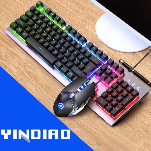 YINDIAO K002 USB Wired Mechanical Feel Sound Control RGB Backlight Keyboard + Optical Mouse Set(Black)