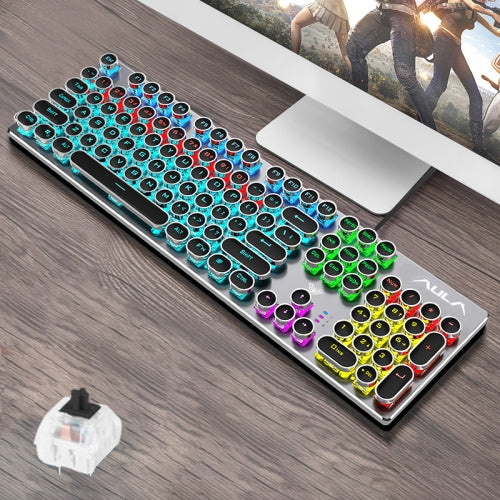 AULA F2068 104-keys Punk Round Key Cap Mixing Light Mechanical Black Switch Metal Panel Wired USB Gaming Keyboard, Length: 1.6m (Black)