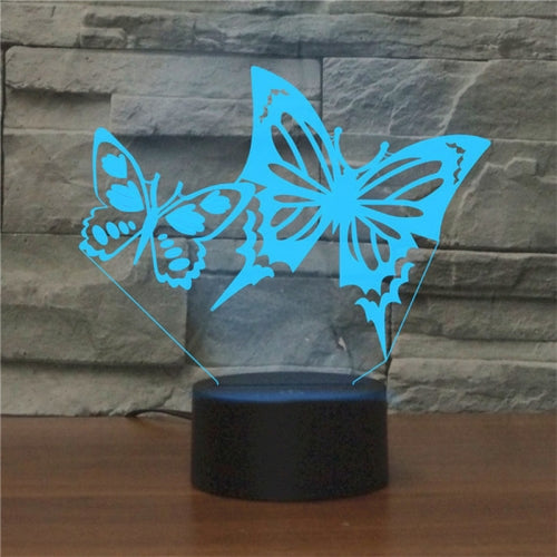 Two Butterflies Shape 3D Colorful LED Vision Light Table Lamp, 16 Colors Remote Control Version