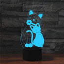 Cat Shape 3D Colorful LED Vision Light Table Lamp, USB Touch Version