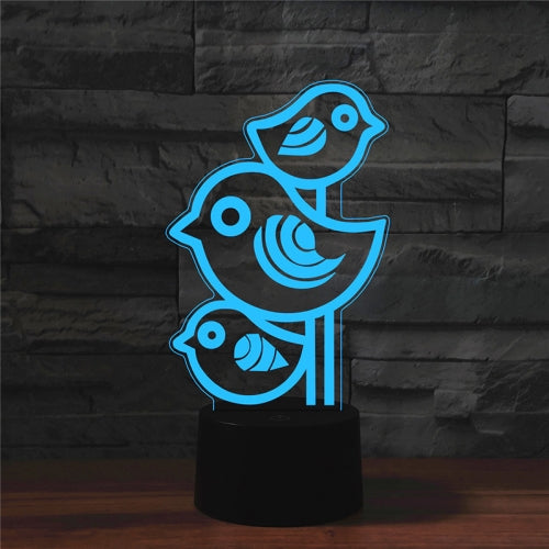 Three Birds Shape 3D Colorful LED Vision Light Table Lamp, Crack Touch Version