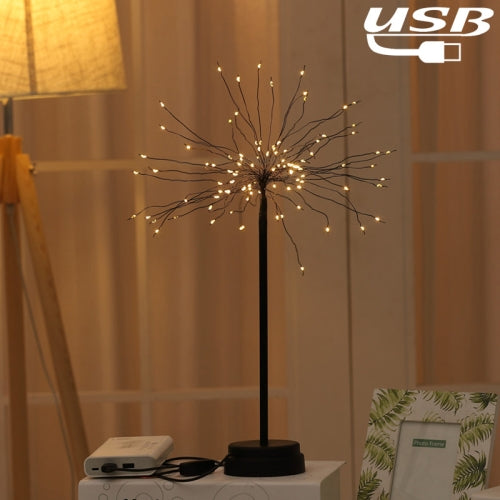 100 LEDs Dandelion Copper Wire Table Lamp Decoration Creative Bedside Night Light Gift, USB Powered(Warm White)