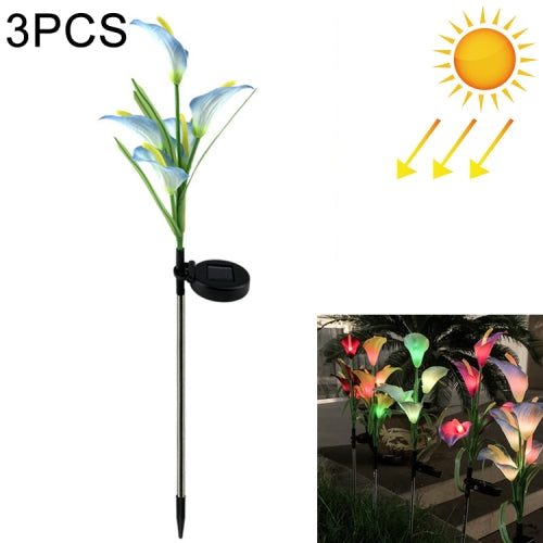 3PCS Simulated Calla Lily Flower 5 Heads Solar Powered Outdoor IP65 Waterproof LED Decorative Lawn Lamp, Colorful Light(Blue)