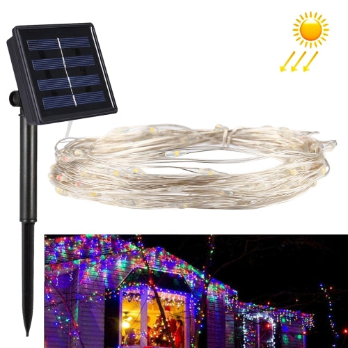 20m 200 LEDs SMD 0603 Solar Panel Silver Wire String Light Fairy Lamp Decorative Light, DC 5V (Colorful Light)