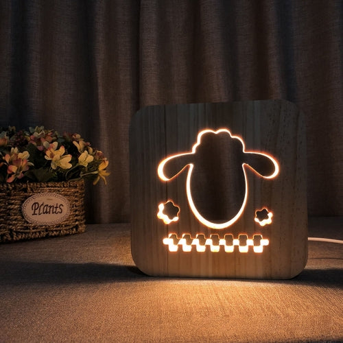 Sheep Pattern 3D Wood Lamp Night Light Decorative Atmosphere LED Light