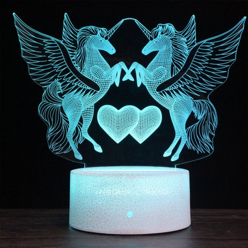 Two Unicorns Shape Creative Black Base 3D Colorful Decorative Night Light Desk Lamp, Remote Control Version