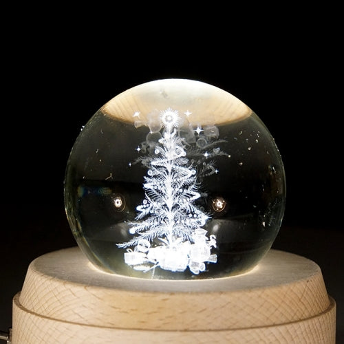3D Word Engraving Crystal Ball Christmas Tree Pattern Electronic Swivel Musical Birthday Gift Home Decor without Music