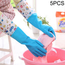5 PCS Housework Cleaning Velvet Beam Mouth Waterproof Latex Gloves Random Color Delivery