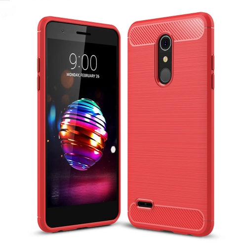 For LG K10 (2018) Brushed Texture Carbon Fiber Shockproof TPU Protective Back Case (Red)
