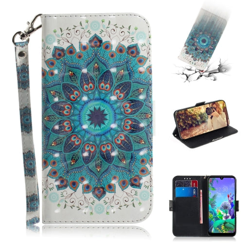 3D Painting Peacock Wreath Pattern Coloured Drawing Horizontal Flip Leather Case for LG Q60, with Holder & Card Slots & Wallet