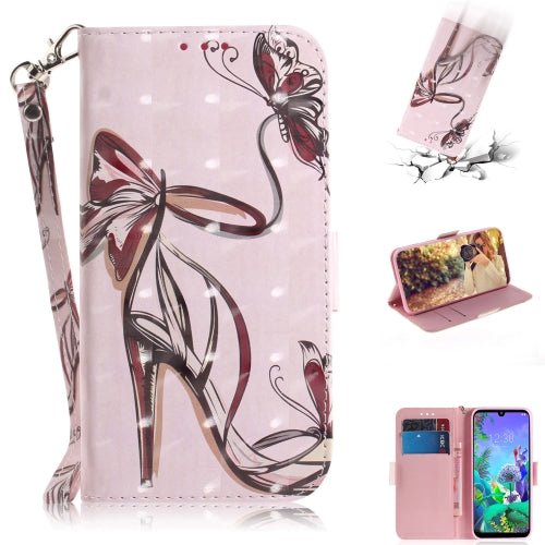 3D Painting Butterfly High Heels Pattern Coloured Drawing Horizontal Flip Leather Case for LG Q60, with Holder & Card Slots & Wallet