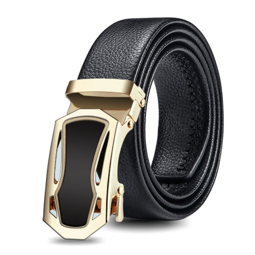 Dandali GD835 Men Automatic Buckle Double Edge Wrapping Leather Belt Waistband, Length: 120cm (Gold)