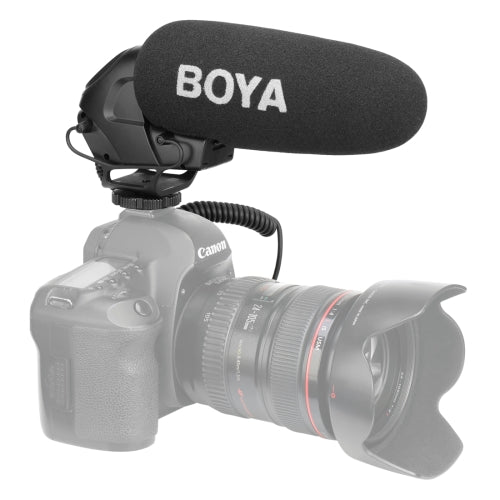 BOYA BY-BM3031 Shotgun Super-cardioid Condenser Broadcast Microphone with Windshield for Canon / Nikon / Sony DSLR Cameras(Black)