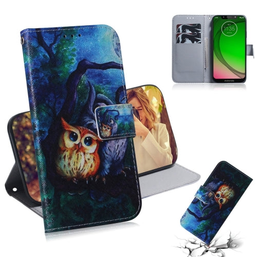 Oil Painting Owl Pattern Coloured Drawing Horizontal Flip Leather Case for Motorola Moto G7 Play, with Holder & Card Slots & Wallet