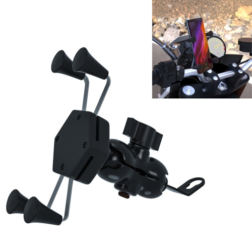 CS-330I1 Hexagon X Shape Motorcycle Four-claw Fixed Mobile Phone Holder Bracket, Rearview Mirror Version (Black)