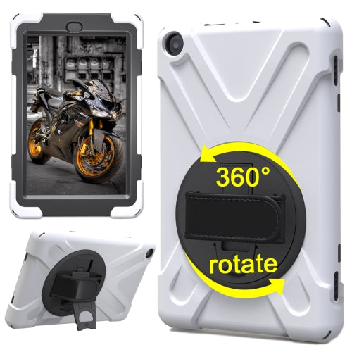 For Amazon Fire HD 8 inch (2017) 360 Degree Rotation PC + Silicone Protective Case with Holder & Hand-strap (White)