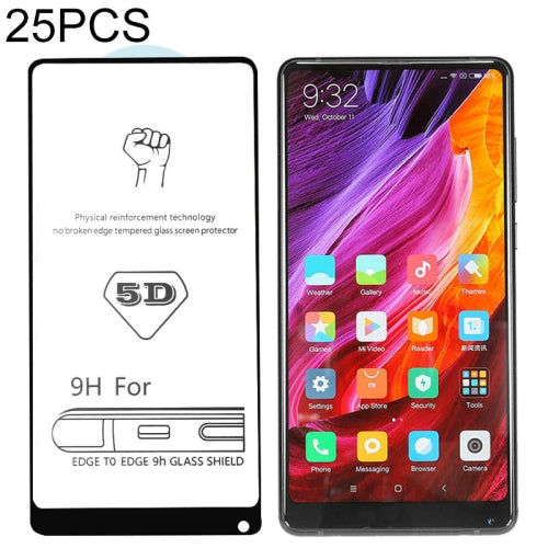 25 PCS 9H 5D Full Glue Full Screen Tempered Glass Film for Xiaomi Mi Mix 2