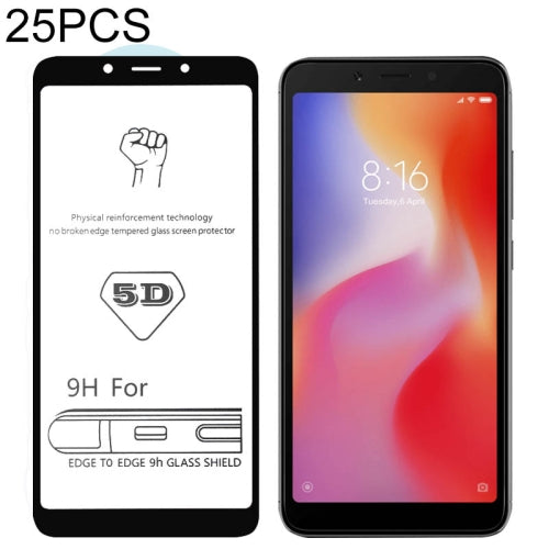 25 PCS 9H 5D Full Glue Full Screen Tempered Glass Film for Xiaomi Redmi 6A