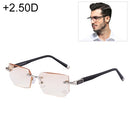 Men Anti Fatigue & Blue-ray Rimless Rhinestone Trimmed Presbyopic Glasses, +2.50D