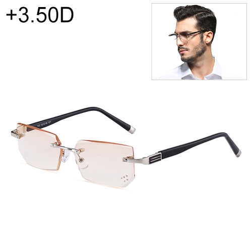 Men Anti Fatigue & Blue-ray Rimless Rhinestone Trimmed Presbyopic Glasses, +3.50D