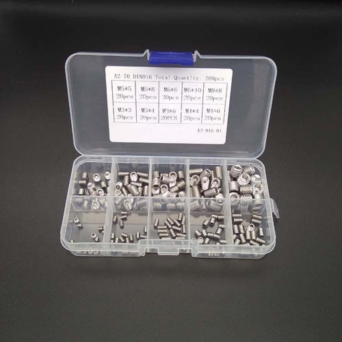200 PCS M3/M4/M5/M6/M8 Stainless Steel 304 Hex Socket Set Screws Combination Set