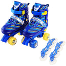Children Full-flash White Double-row Roller Skates Skating Shoes, Straight Row+Double Row Wheel, Size : L(Blue)