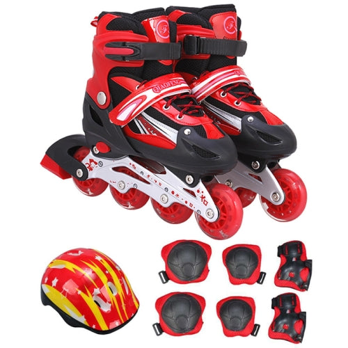 Children Adult Flash Straight Row Roller Skates Skating Shoes Suit, Size : M (Red)