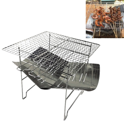 Outdoor Camp Portable Folding Stainless Steel Barbecue Charcoal Grill + Wire Mesh (Silver)