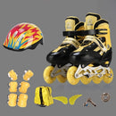 Oushen Adjustable Full Flash Children Single Four-wheel Roller Skates Skating Shoes Set, Size : M(Yellow)