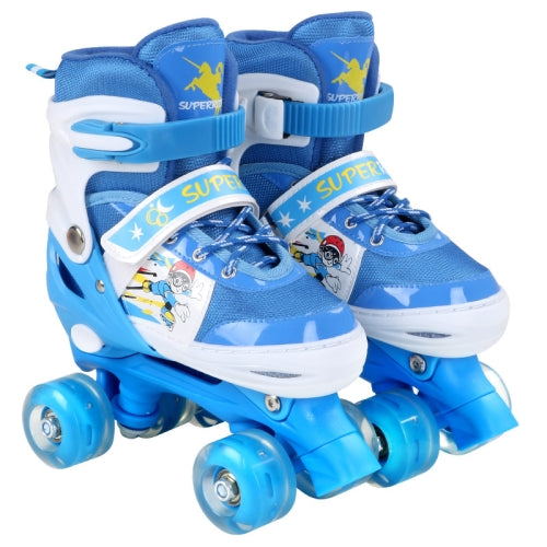 Adjustable Full Flash Children Double Row Four-wheel Roller Skates Skating Shoes, Size : M(Blue)
