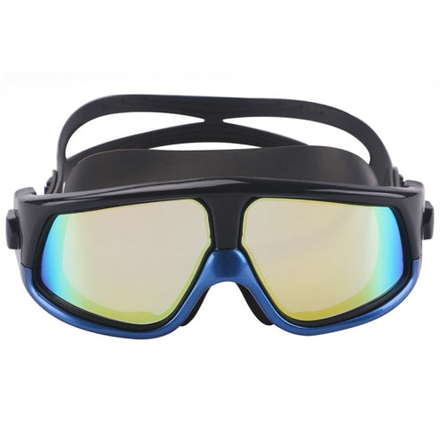 Colorful Large Frame Electroplating Anti-fog Silicone Swimming Goggles for Adults (Blue + Black)