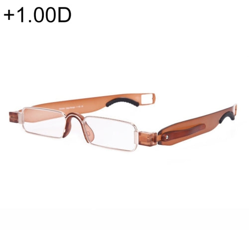 Portable Folding 360 Degree Rotation Presbyopic Reading Glasses with Pen Hanging, +1.00D(Brown)