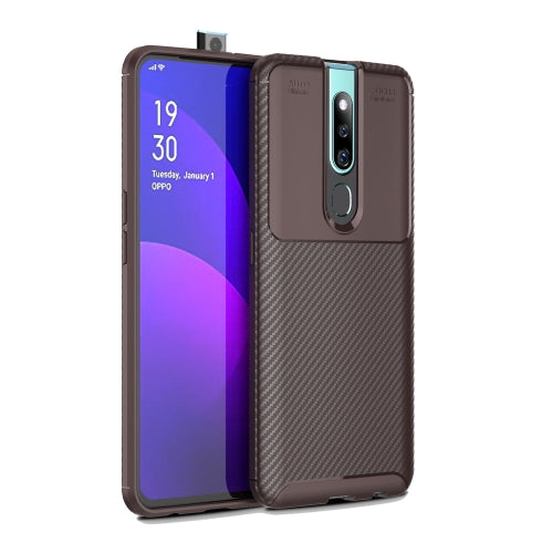 Carbon Fiber Texture Shockproof TPU Case for OPPO F11 Pro (Brown)