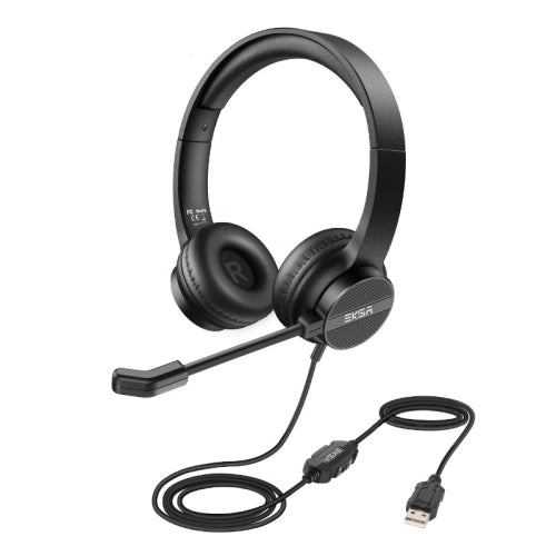 EKSA H12 USB Plug Head-mounted Noise Reduction Wired Headset with Microphone(Black)