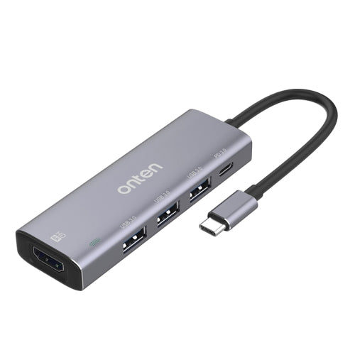 Onten OT-95123 5 in 1 Multifunctional Type-C + USB + HDMI Docking Station, Cable Length: 145mm (Silver)