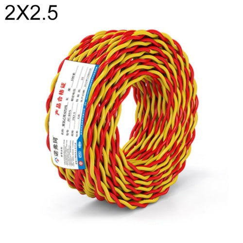 NUOFUKE 100m 2 Core 2.5 Square RVS Pure Oxygen-free Copper Core Twisted-pair Household Electrical Cable(Red and Yellow)