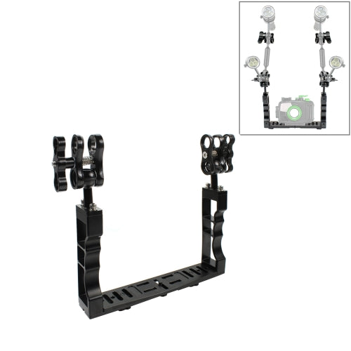 PULUZ Dual Handle Aluminium Tray Stabilizer with Dual Ball Aluminum Alloy Clamp for Underwater Camera Housings