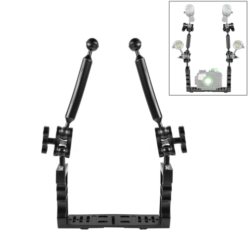 PULUZ Dual Handle Aluminium Tray Stabilizer with 2 x Dual Ball Aluminum Alloy Clamp & 2 x 7 inch Floating Arm for Underwater Camera Housings(Black)