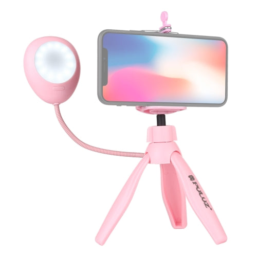 PULUZ Mini Pocket Desktop Tripod Mount + Phone Clamp Holder + Live Broadcast LED Light with 1/4 inch Screw (Pink)