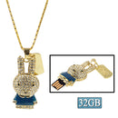 Rabbit Shaped Diamond Jewelry USB Flash Disk (32GB), Blue