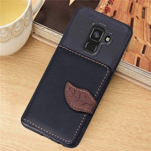 Leaf Style Magnetic Leather Case for Galaxy A8+ (2018), with Holder & Card Slots & Wallet & Photo Frame (Black)